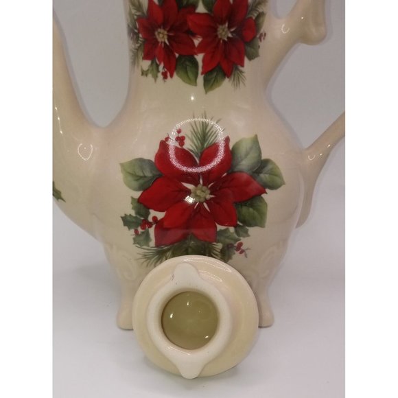 Lily Creek Incomplete Porcelain Tea Set Poinsetta Teapot Creamer Cup 2 Saucers - Picture 9 of 12